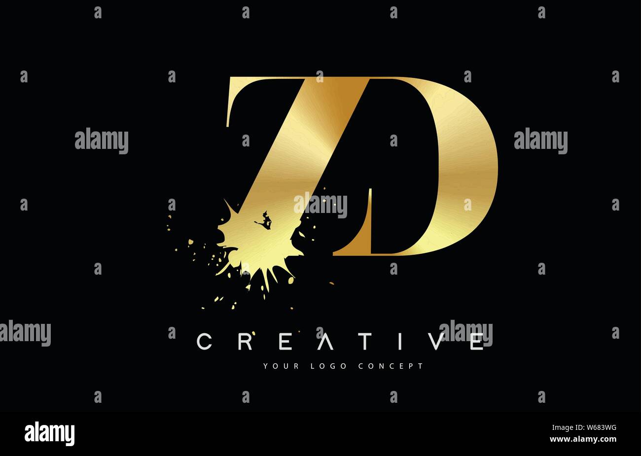 ZD Z D Letter Logo with Gold Melted Metal Splash Vector Design Illustration. Stock Vector