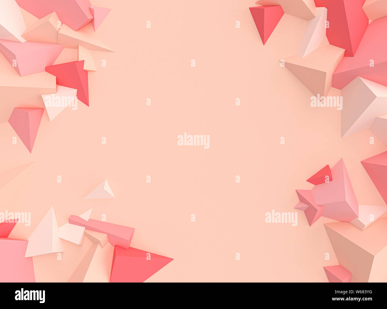 3d render image of a polygonal geometric background of randomly placed elements with different pink tones Stock Photo
