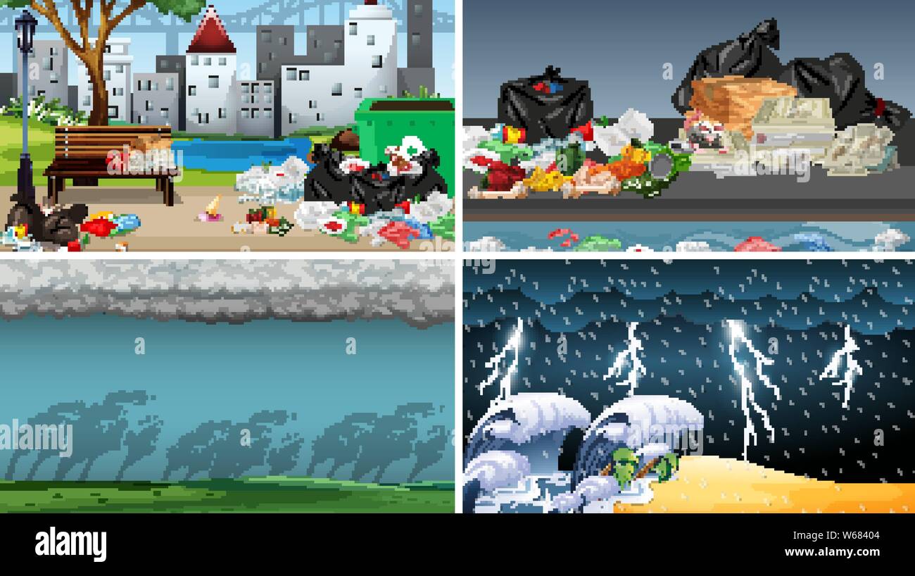 Polluted Scenes Set of polluted scenes illustration Stock Vector Image & Art - Alamy