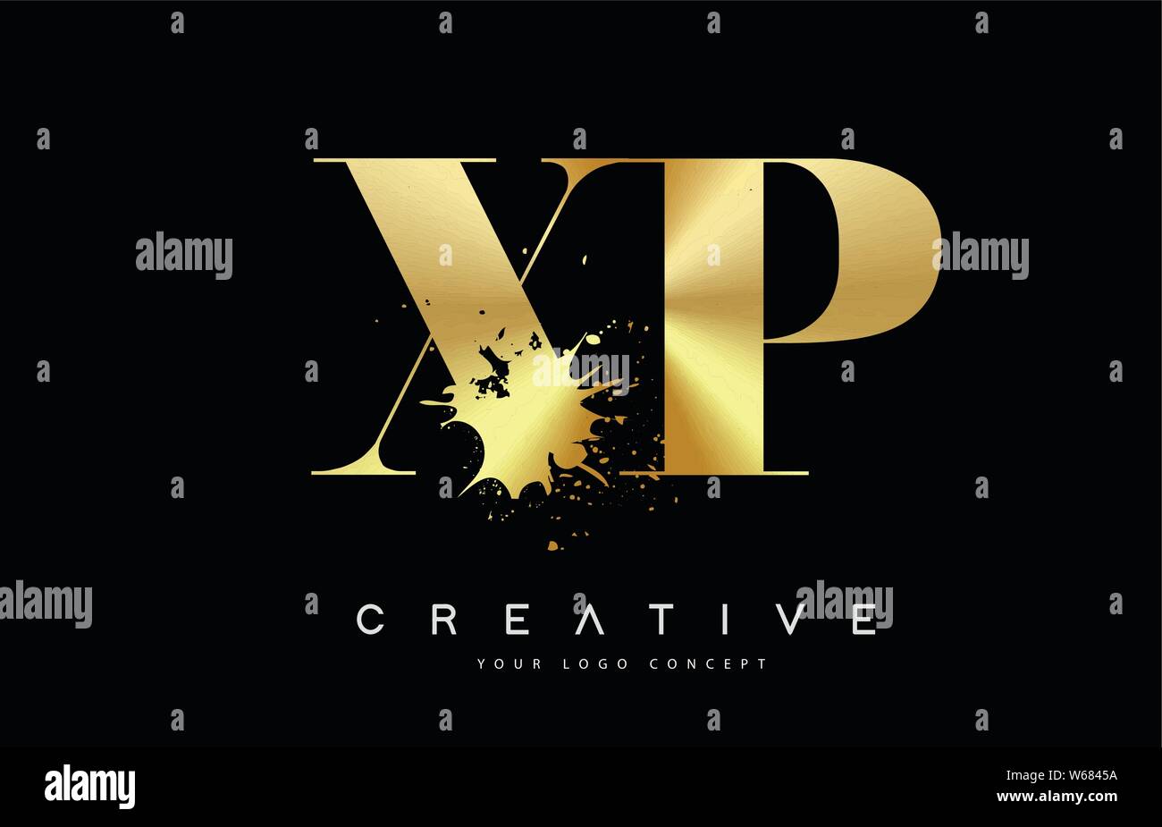 XP X P Letter Logo with Gold Melted Metal Splash Vector Design Illustration Stock Vector Image