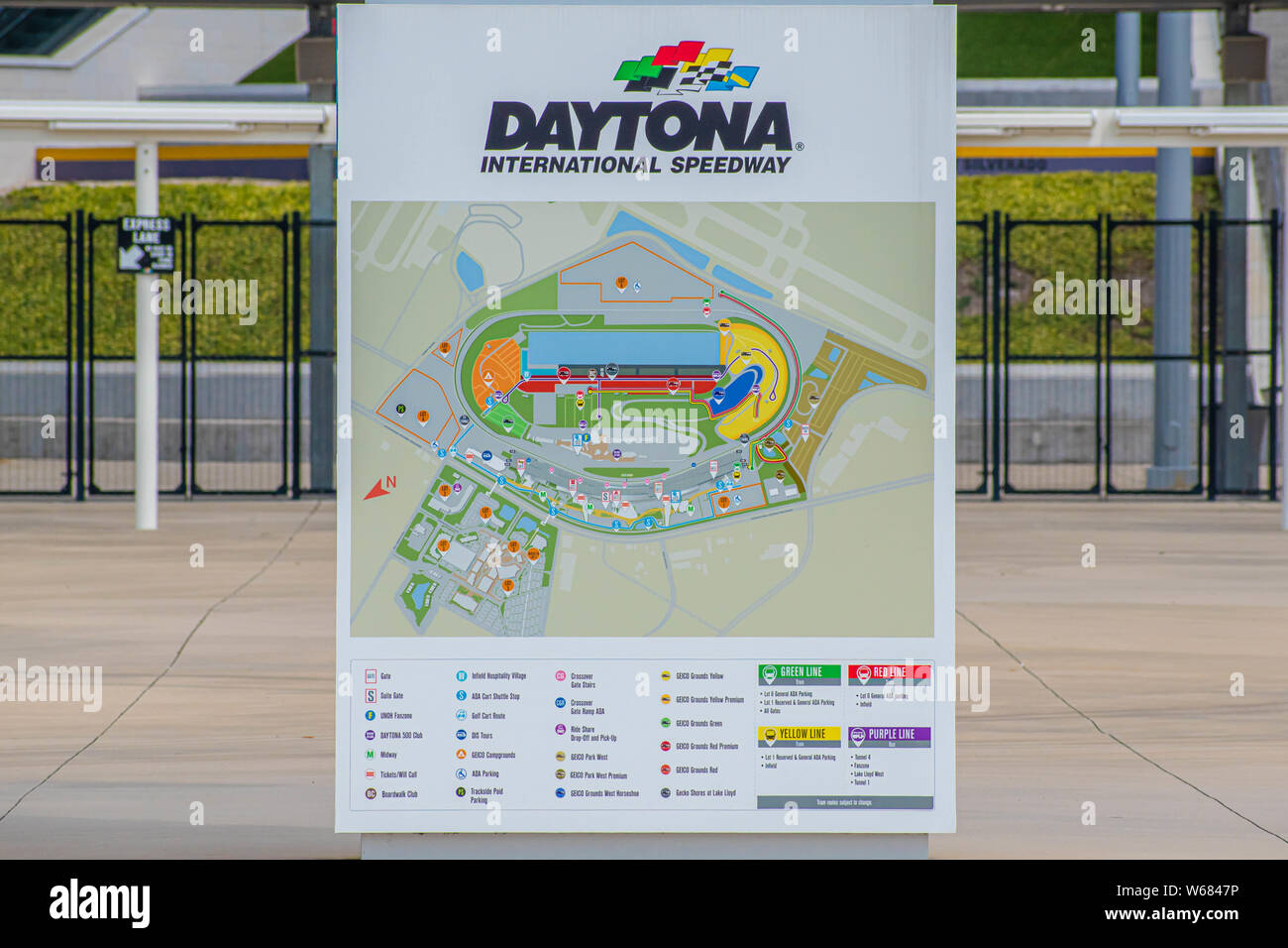 Datytona, Florida. July 18, 2019. Panoramic view of Daytona International Speedway map Stock