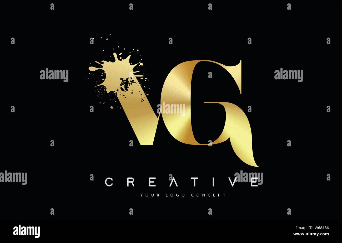 VG V G Letter Logo with Gold Melted Metal Splash Vector Design ...