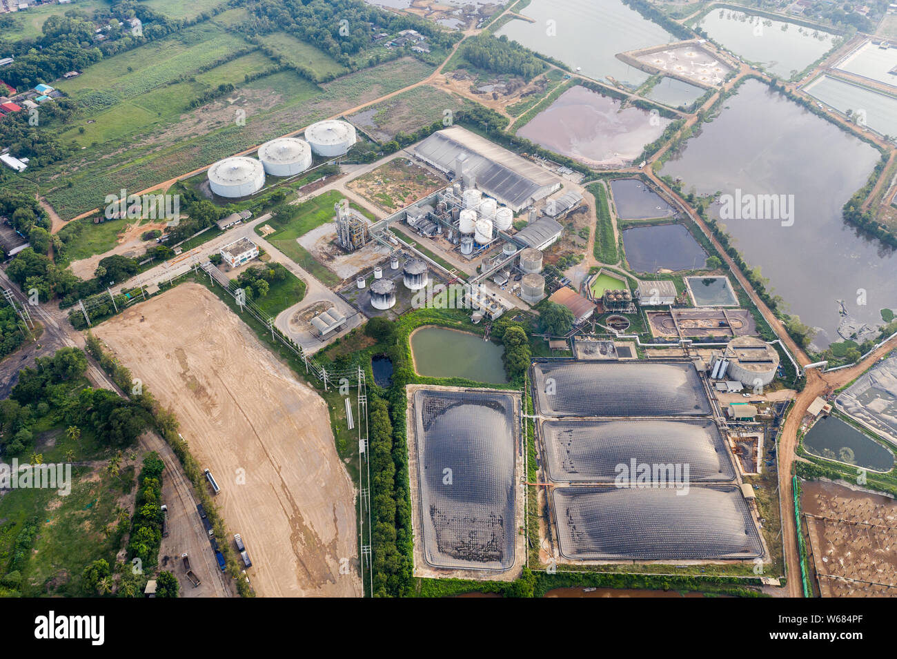 Aerial view Ethanol Ethyl Alcohol factory, Renewable energy production