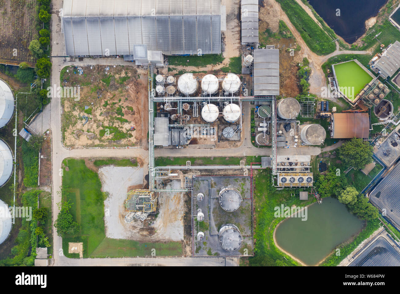 Aerial view Ethanol Ethyl Alcohol factory, Renewable energy production