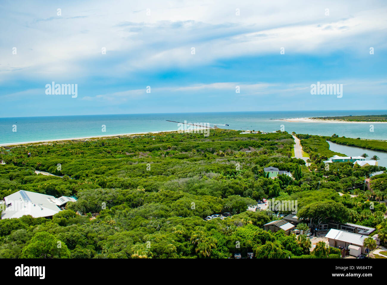 Ponce de Leon Inlet, Florida. July 19, 2019 . Panoramic view of Ponce de Leon Inlet area from