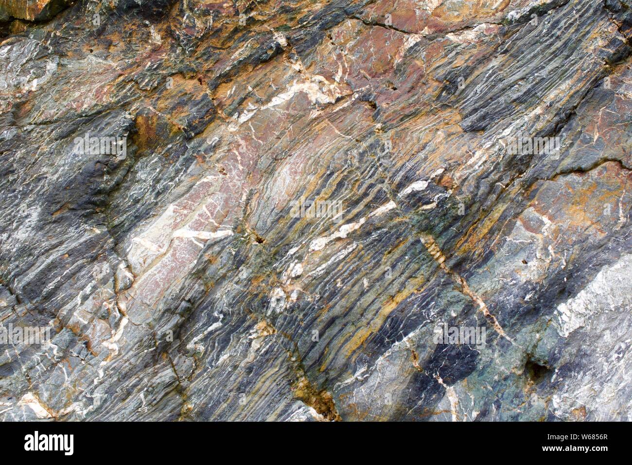 Natural Background of Metasedimentary Rock. St Agnes, North Cornwall, UK. Stock Photo