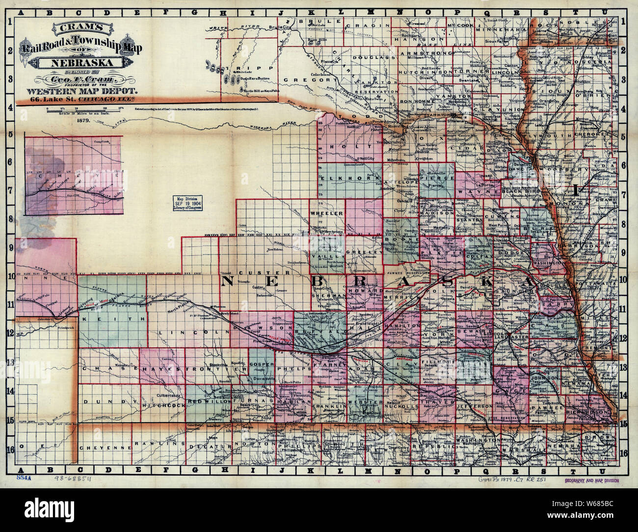 0142 Railroad Maps Cram's rail road and township map of Nebraska