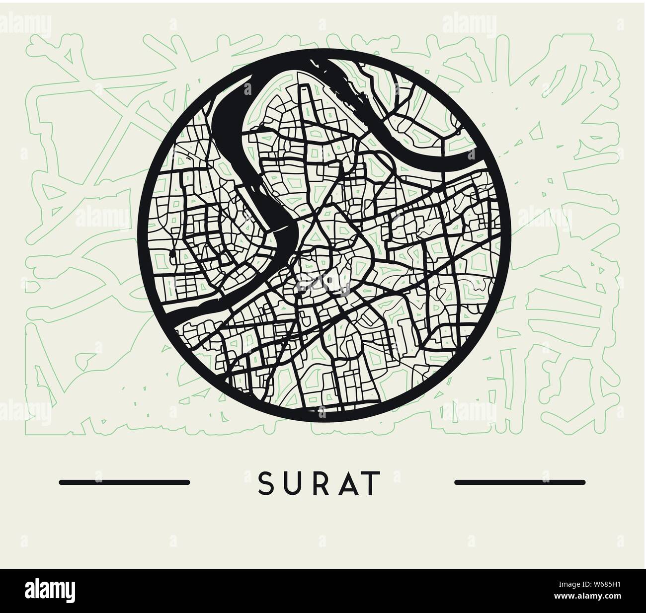 Abstract Surat City Map - Illustration as EPS 10 File Stock Vector
