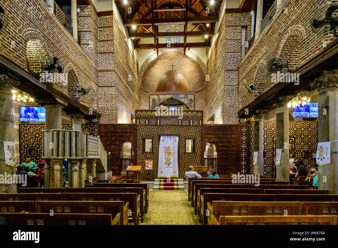 Interior of Saints Serbius and Bacchus Church, also known as Abu Serga, in Coptic Cairo,  it  is one of the oldest Coptic churches in Egypt, dating ba Stock Photo