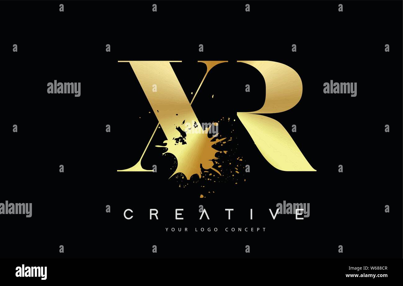 XR X R Letter Logo with Gold Melted Metal Splash Vector Design ...