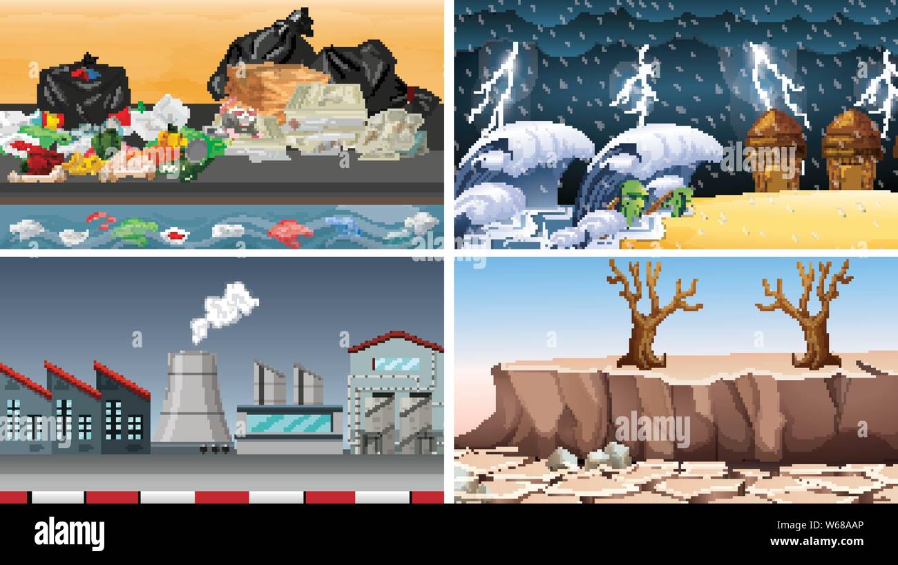 Polluted Scenes Set of polluted scenes illustration Stock Vector Image & Art - Alamy