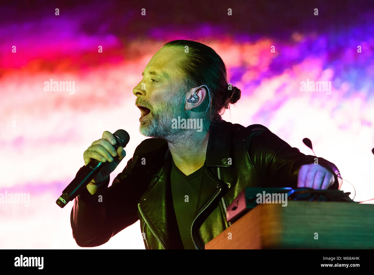 BILBAO, SPAIN - JUL 11: Thom Yorke performs in concert at BBK Live 2019 Music Festival on July 11, 2019 in Bilbao, Spain. Stock Photo