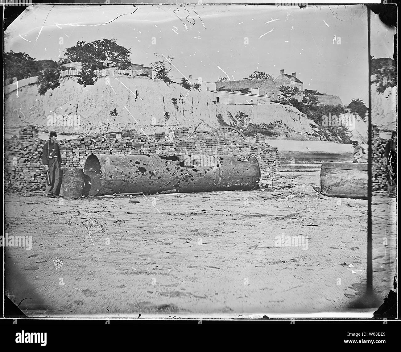 Smoke stack Of Confederate Ram Albermarle Perforated By Shell Stock