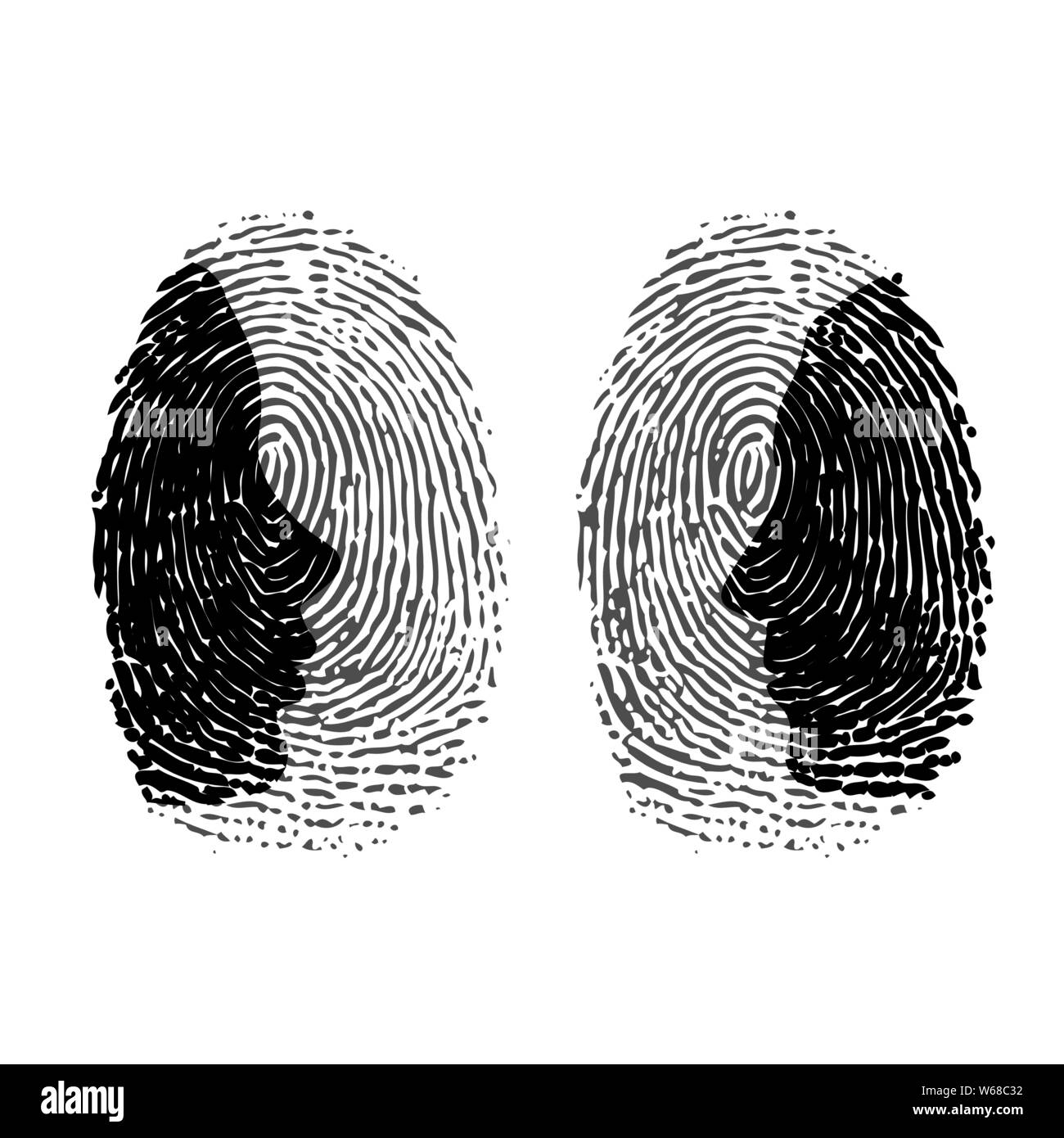 Two fingerprints with man and woman face silhouettes Stock Vector