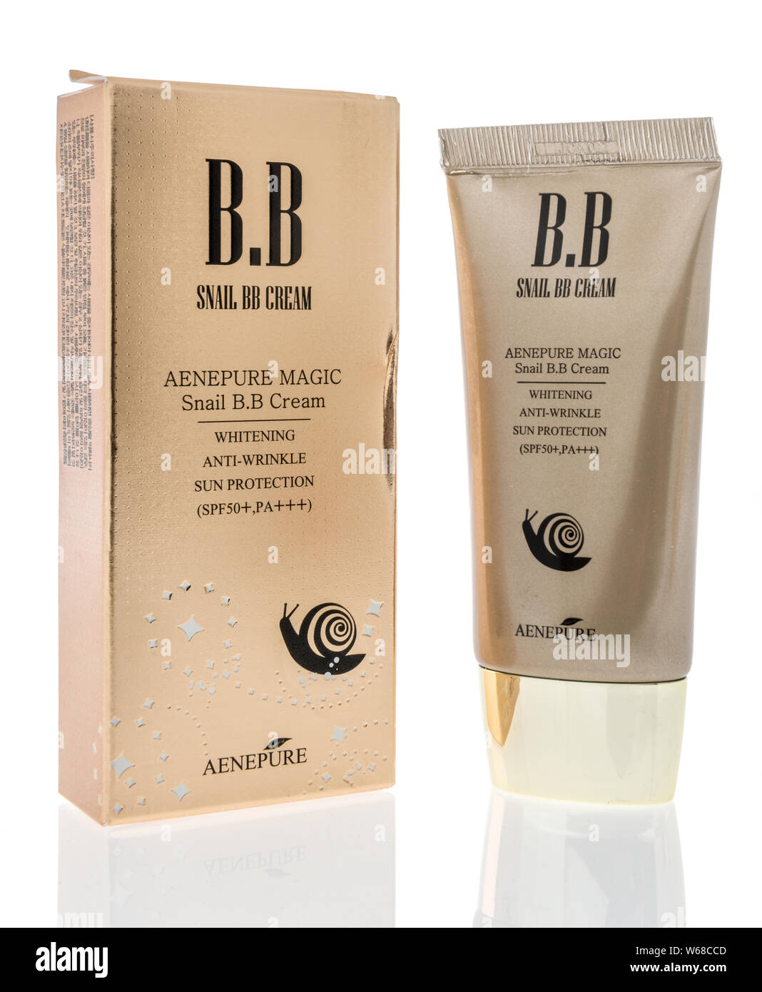 Winneconne, WI - 29 June 2019 : A package of b.b aenepure magic anti-wrinkle cream on an isolated background Stock Photo