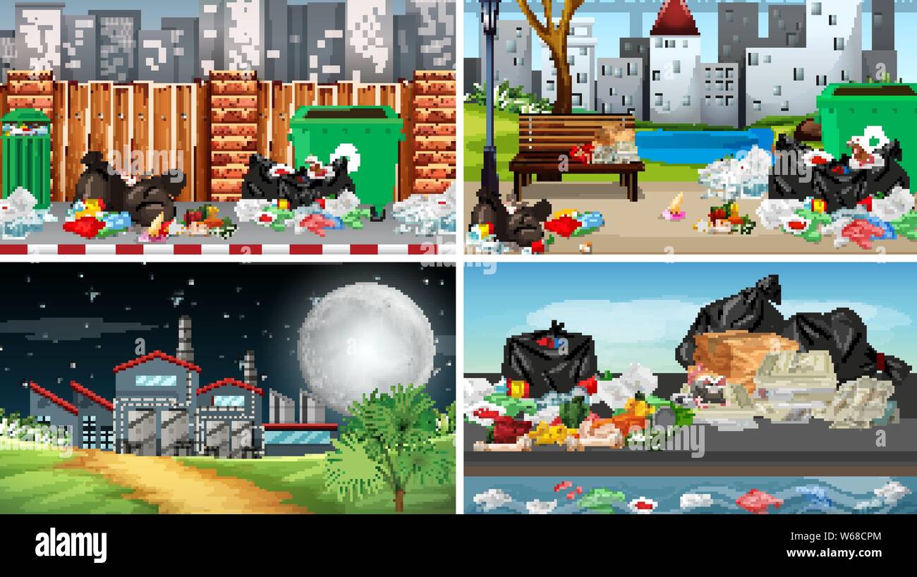 Polluted Scenes Set of polluted scenes illustration Stock Vector Image & Art - Alamy