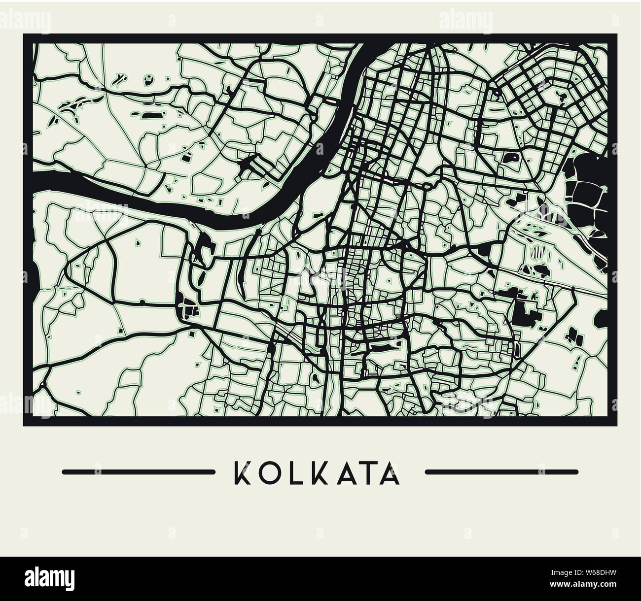 Abstract Kolkata City Map - Illustration as EPS 10 File Stock Vector