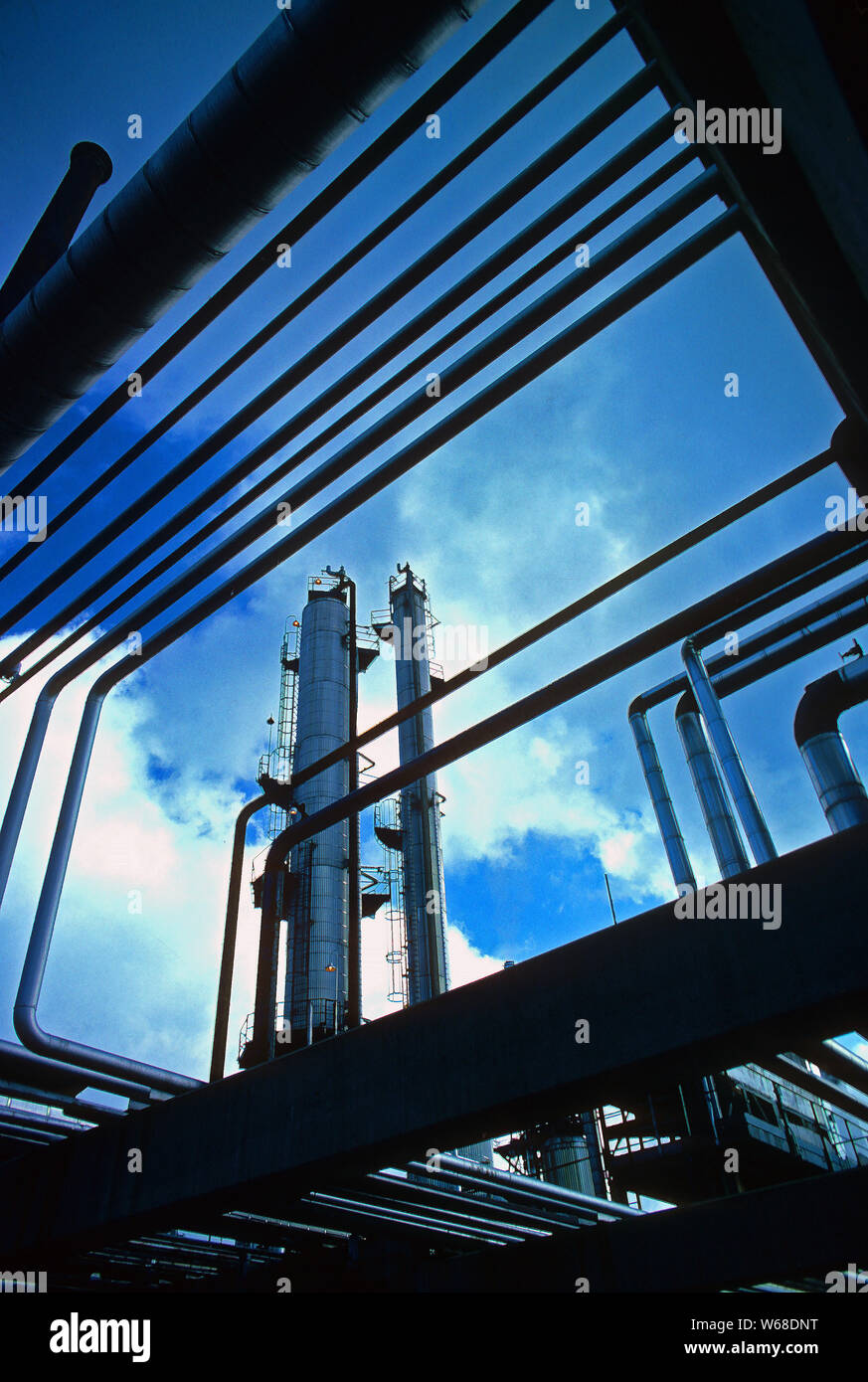 looking through the interior of a Louisiana oil refinery. Stock Photo