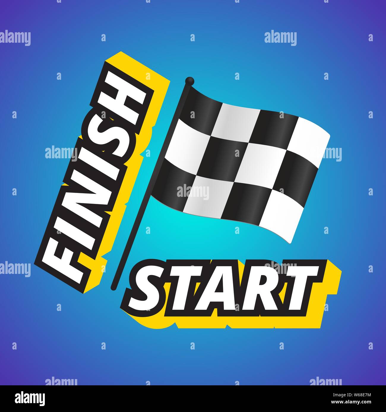 Start and finish text with checkered flag Stock Vector