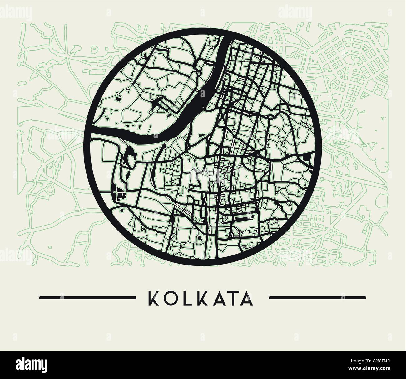 Abstract Kolkata City Map - Illustration as EPS 10 File Stock Vector