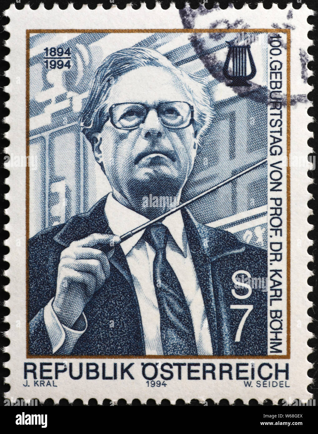 Portrait of conductor Karl Bohm on austrian postage stamp Stock Photo
