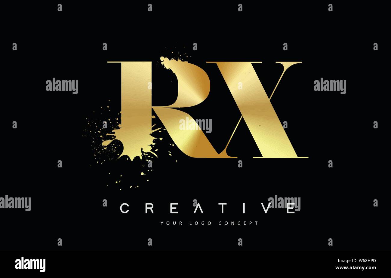 RX R X Letter Logo with Gold Melted Metal Splash Vector Design ...