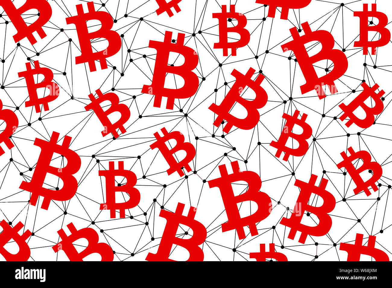 Bitcoin digital currency symbol. Red bitcoin network on a white background.  Financial industry. Sale and purchase of bitcoins. Growth and decline in e  Stock Photo - Alamy