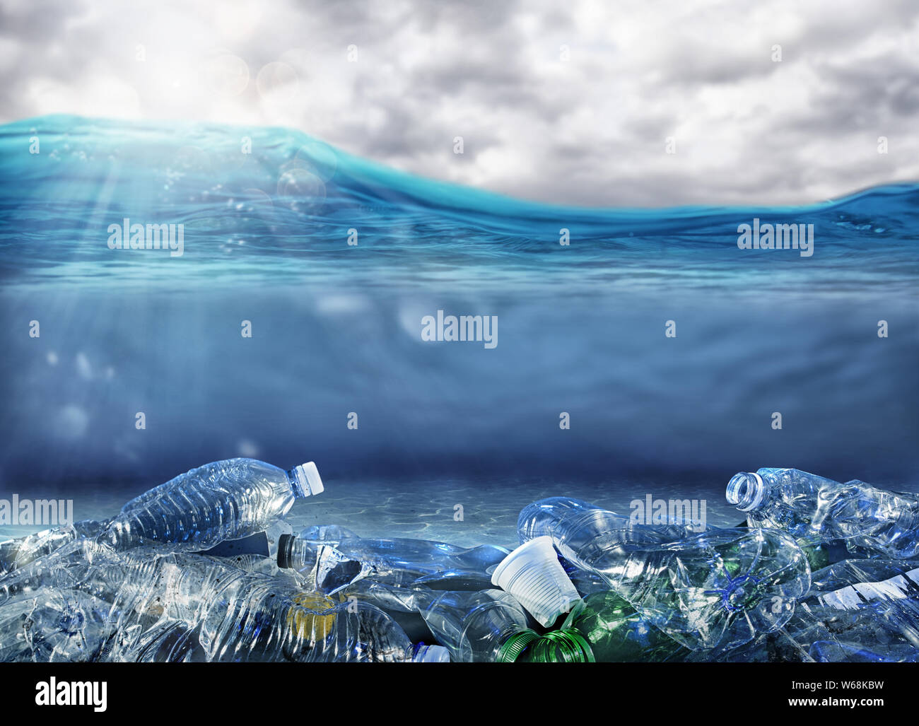 Problem of plastic pollution under the sea Stock Photo