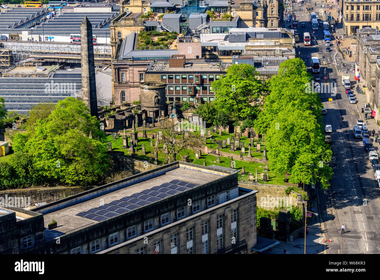 Edinburgh, Scotland - May 13, 2019:  The Old Calton Burial Ground is a graveyard at Calton Hill, in Edinburgh, to the north-east of the city centre. Stock Photo