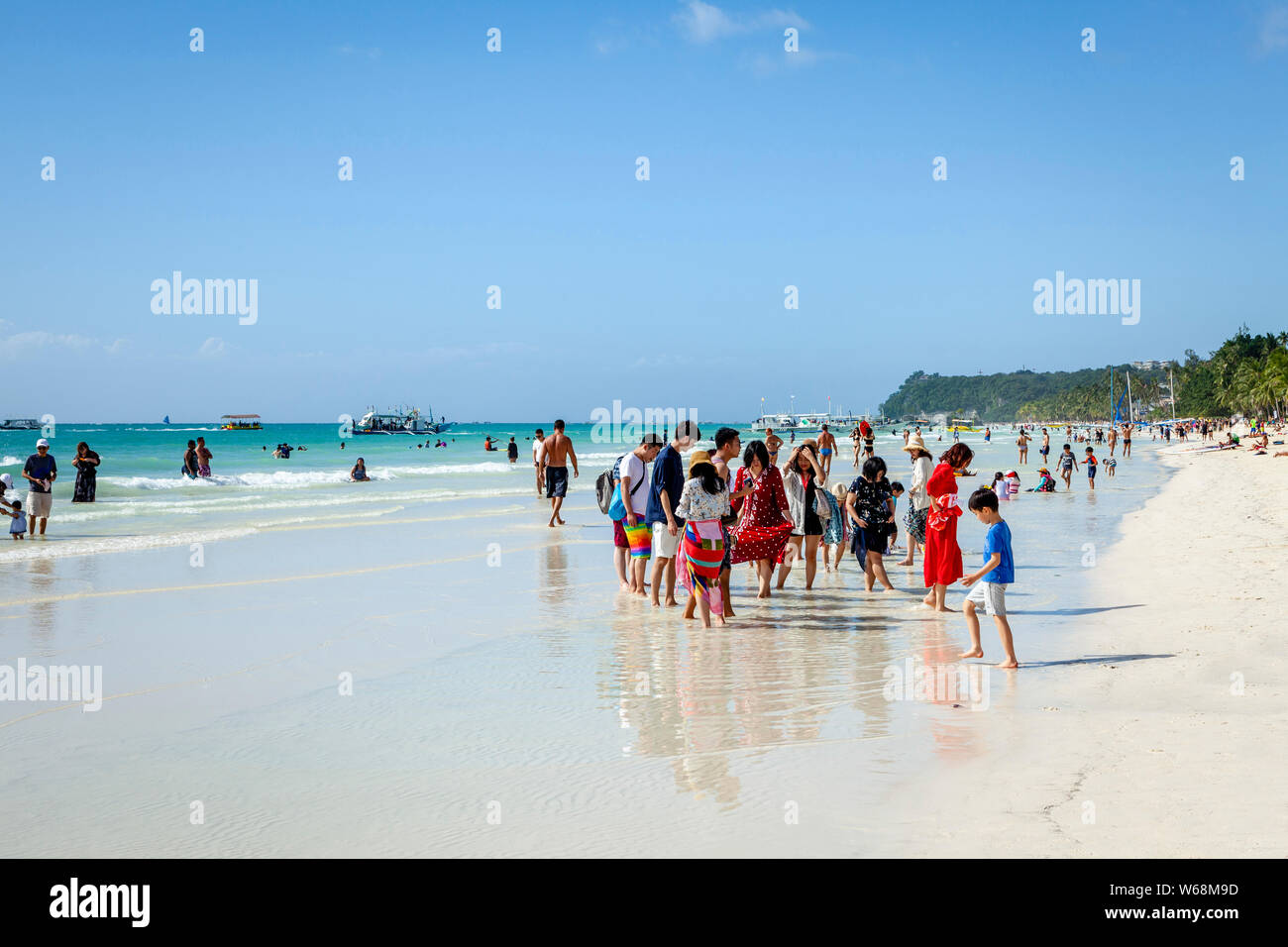Chinese Tourists On White Beach, Boracay, Aklan, The Philippines Stock Photo