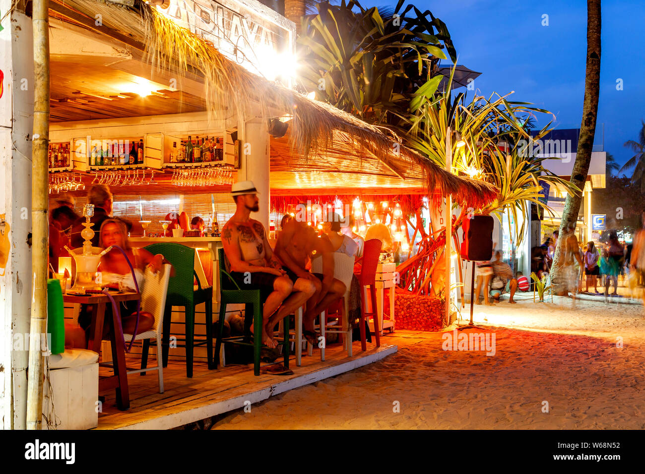 A Beachfront Bar, White Beach, Boracay, Aklan Province, The Philippines Stock Photo