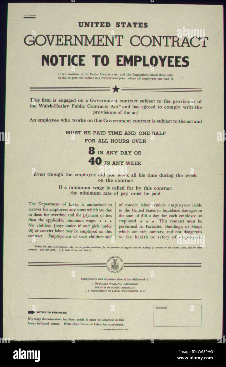 UNITED STATES GOVERNMENT CONTRACT NOTICE TO EMPLOYEES Stock Photo Alamy
