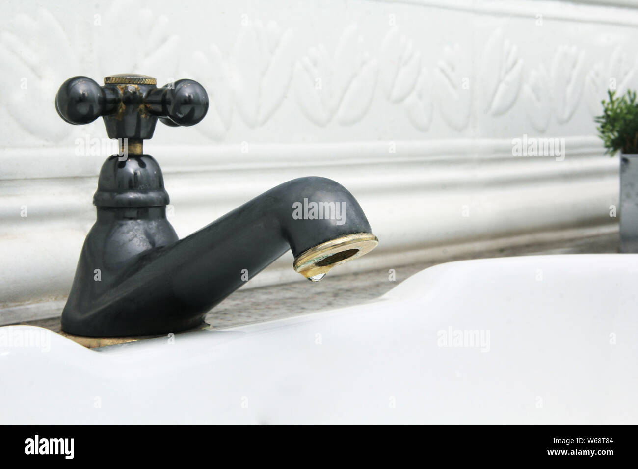 Faucet Coming Out Water In The White Sink Stock Photo 262038116