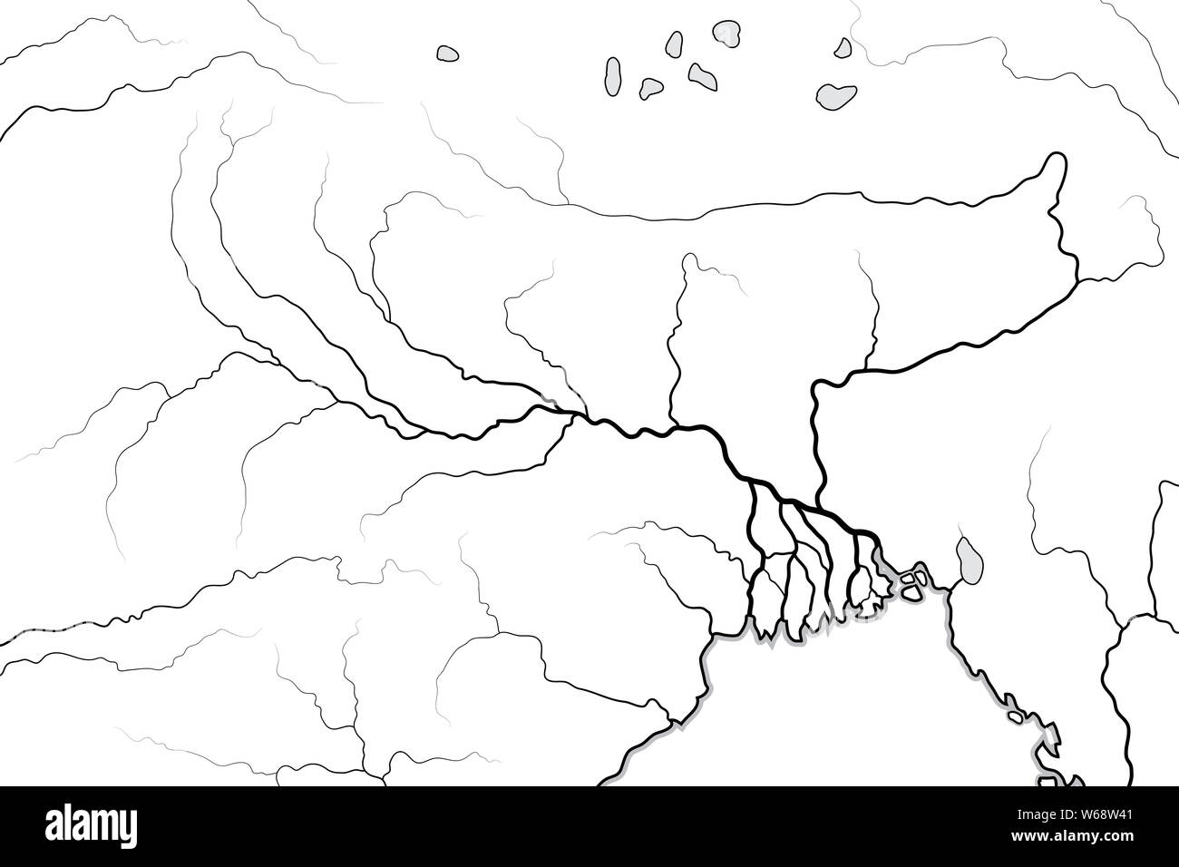 World Map of The GANGES RIVER Valley & Delta: Ganges River And Brahmaputra River, and their Delta, India, Himalayas, Nepal, Bengal, Bangladesh, Myanma Stock Photo