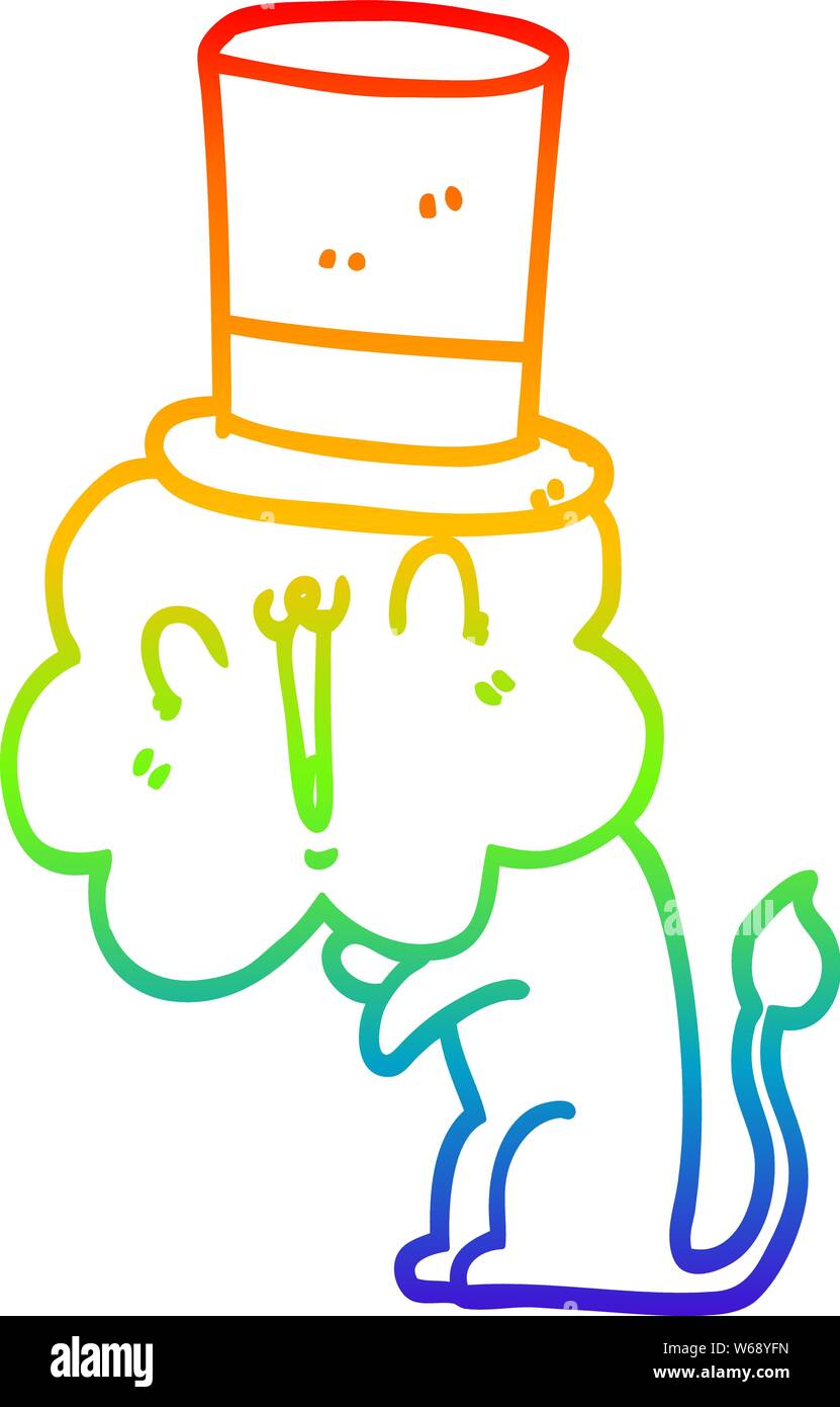 Rainbow Gradient Line Drawing Of A Cute Cartoon Lion Wearing Top Hat Stock Vector Image Art Alamy