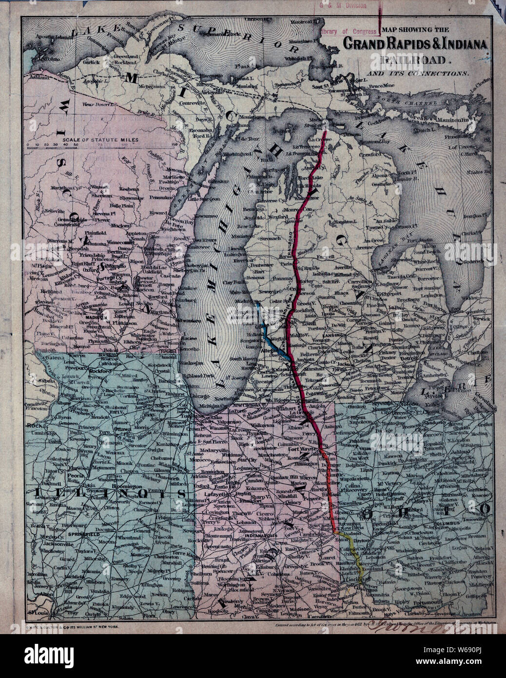 0270 Railroad Maps Map showing the Grand Rapids Indiana Railroad and its connections Rebuild and Repair Stock Photo