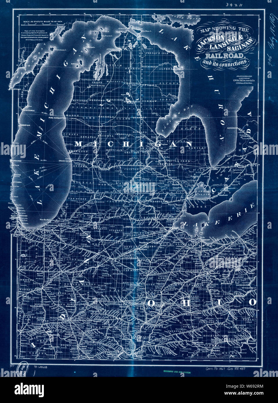 0285 Railroad Maps Map showing the Jackson Lansing Saginaw Railroad and its Inverted Rebuild and
