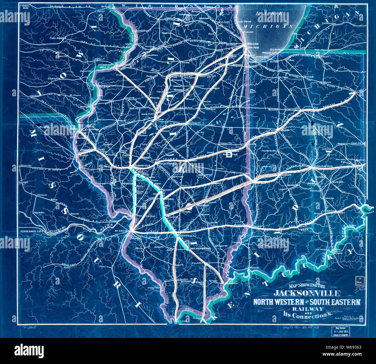 0286 Railroad Maps Map showing the Jacksonville North Western and South