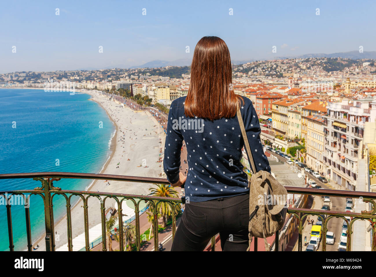 Tourist woman in Nice, Cote d'Azur, France, South Europe. Beautiful ...