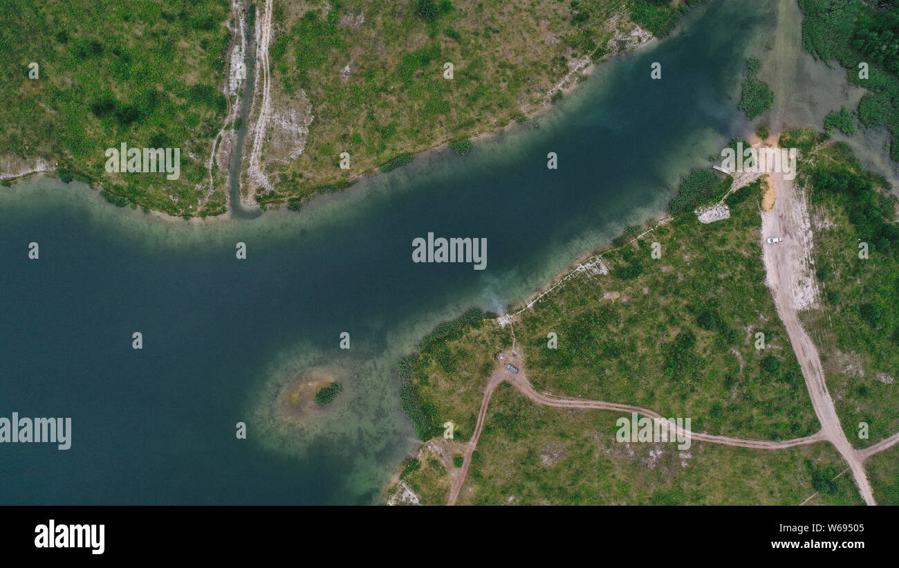 Aerial view of lake Stock Photo