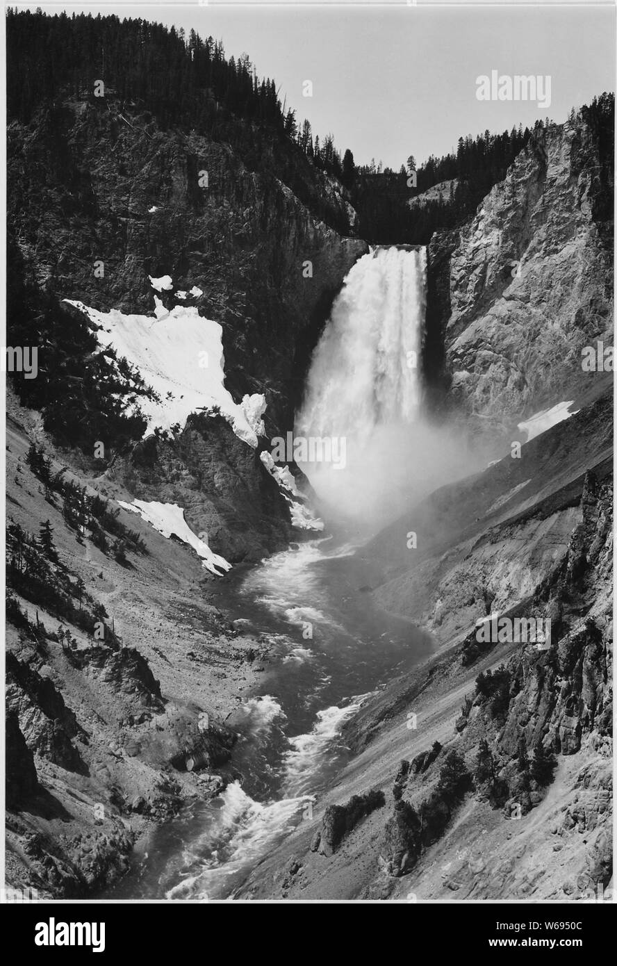 Yellowstone Falls, Yellowstone National Park, Wyoming. (vertical orientation), 1933 - 1942 Stock Photo