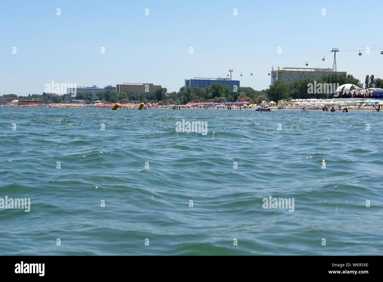 Panoramic view from the sea of the beach resort of Mamaia in Romania. Stock Photo