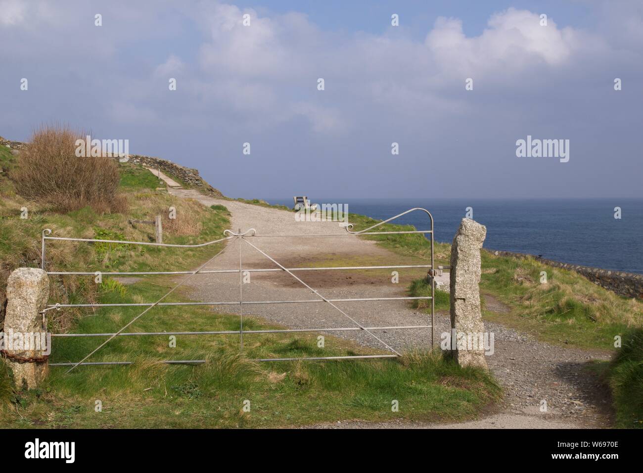 Metal Gate with Granite Posts along the South West Coast Path on a