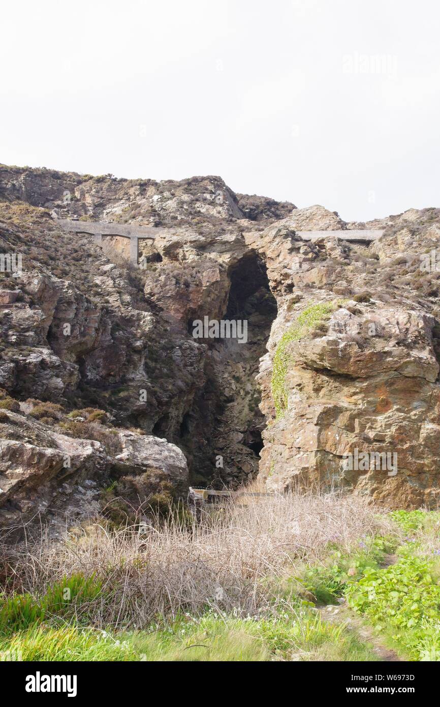 Orange Metasedimentary Rock Face, at St Agnes, Former Tin Mining Region. North Cornwall, UK. Stock Photo