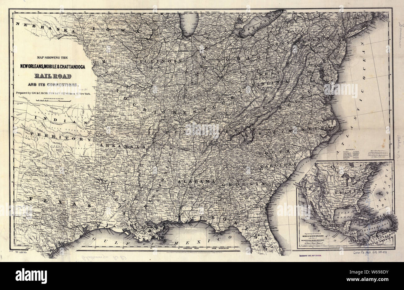 0313 Railroad Maps Map showing the New Orleans Mobile Chattanooga