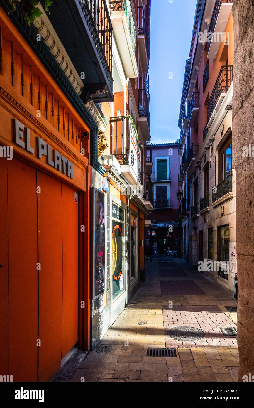 A street in Zaragoza old town know as El tubo district, very popular for  nightlife and taps bar. Zaragoza, Aragon, Spain, December 2018 Stock Photo  - Alamy