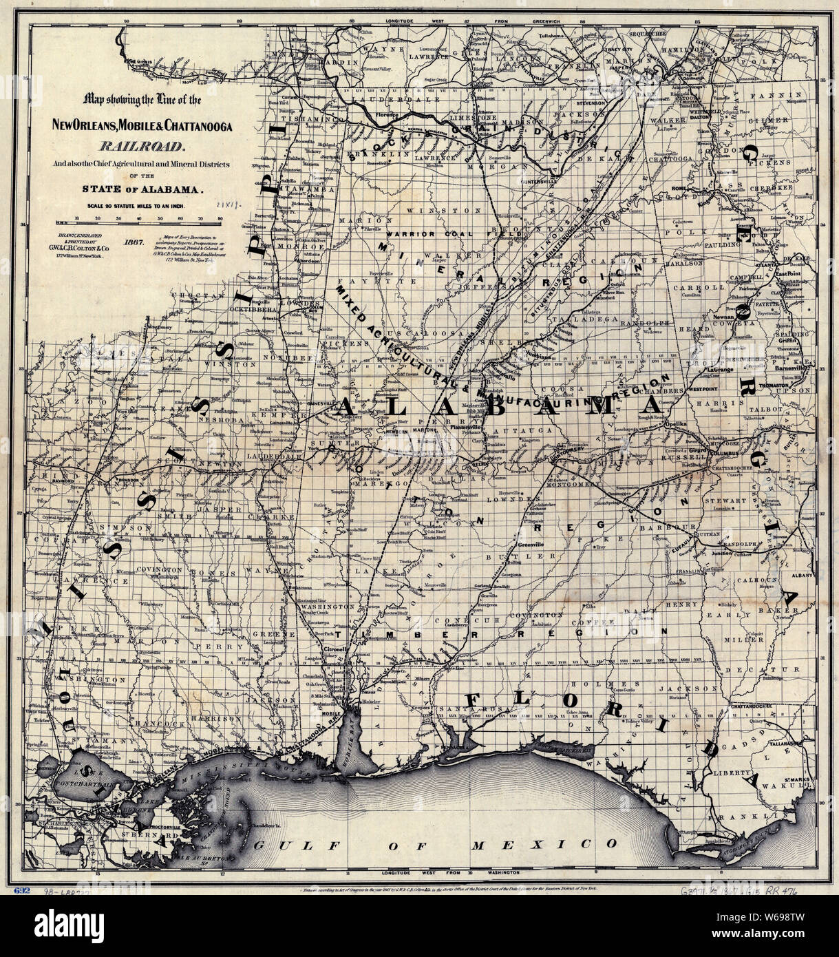 0314 Railroad Maps Map showing the line of the New Orleans Mobile
