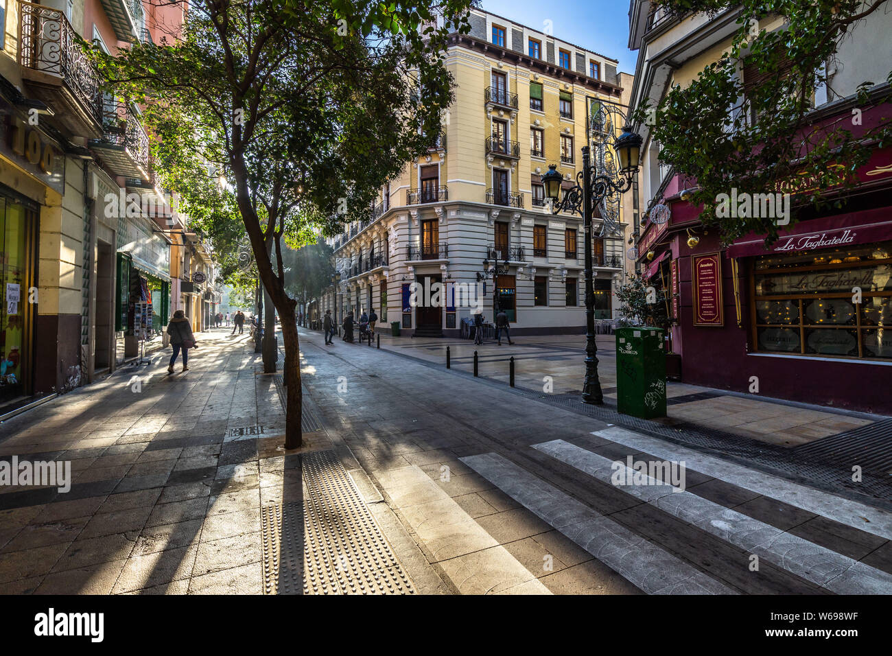 A typical street in Zaragoza old town. Zaragoza, Aragon, Spain, December 2018 Stock Photo