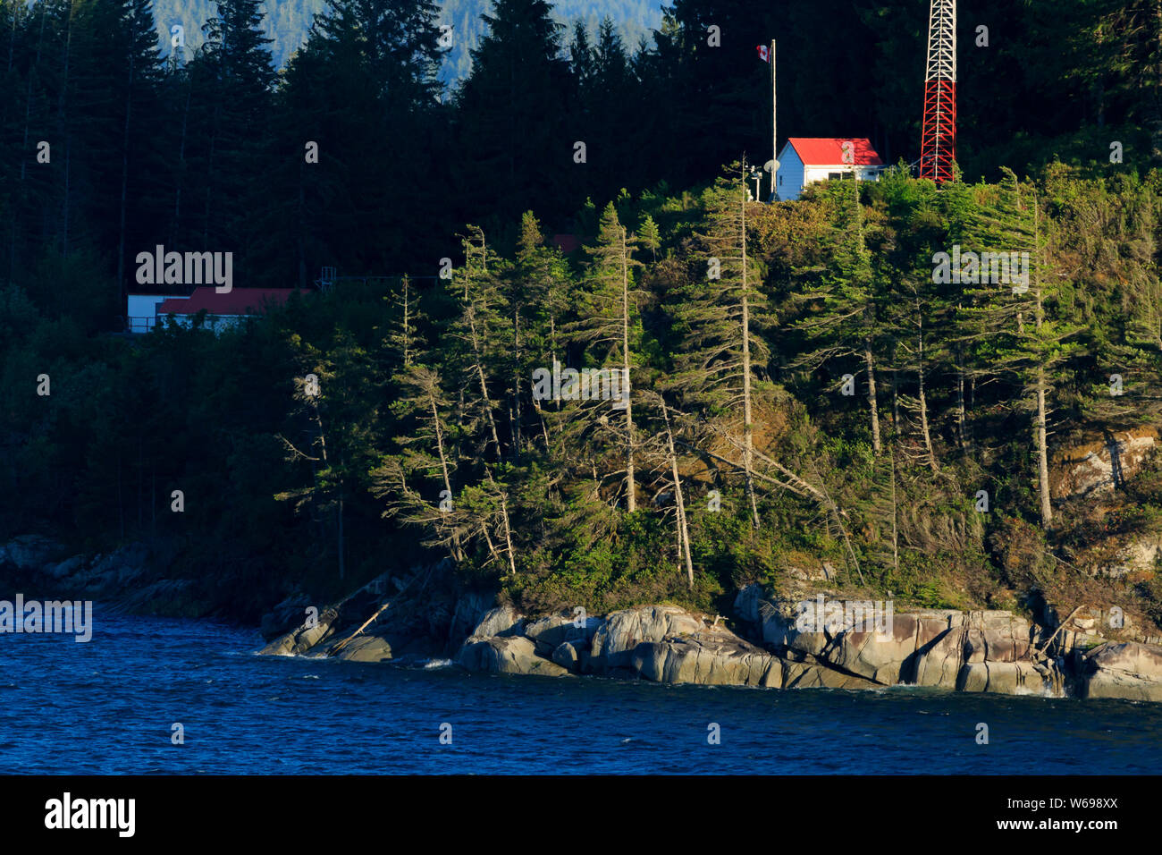 Chatham Point Lighthouse, Inside Passage, Vancouver Island, British Columbia, Canada Stock Photo