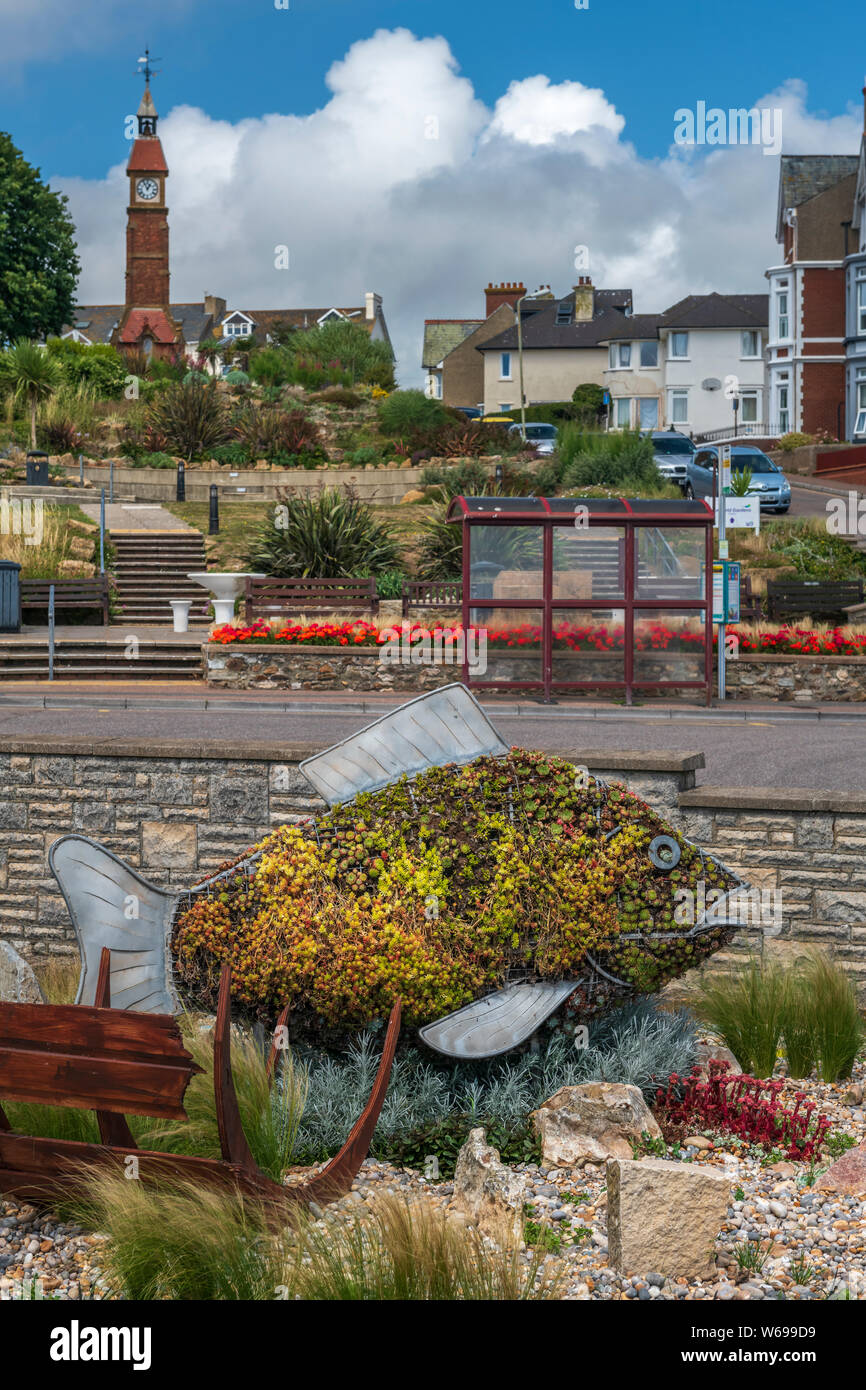 One of the wonderful floral dispays on the promenade at Seaton in South East Devon, England. Stock Photo